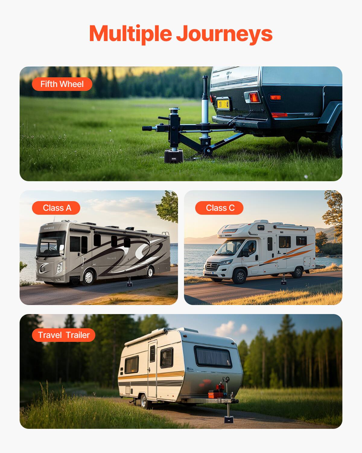 Multiple Journeys

Fifth Wheel

Class A

Class C

Travel Trailer