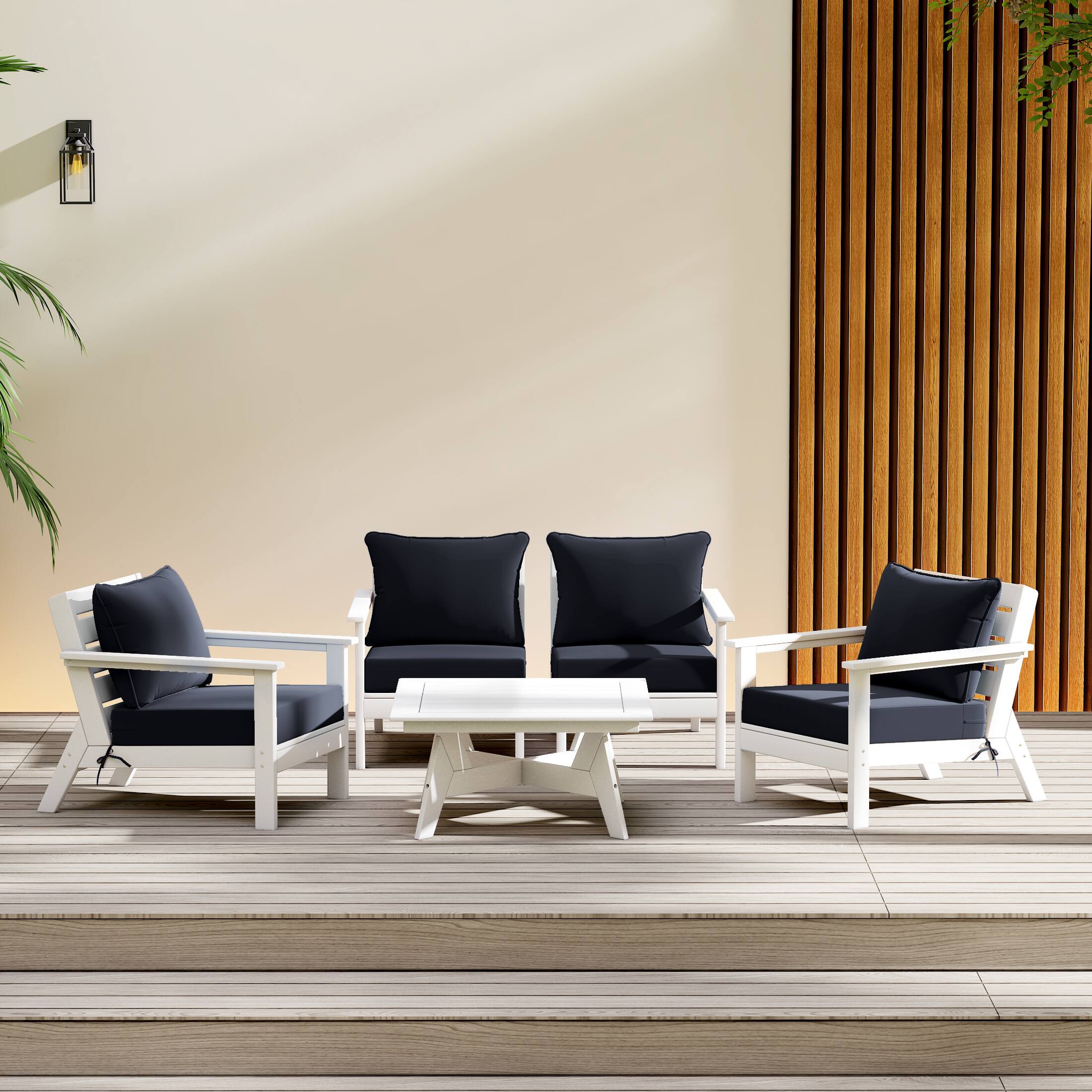 Angle. WestinTrends - WestinTrends Avalon Outdoor 5-Piece Modular Sectional Patio Furniture Sofa Set - White/Navy Blue.