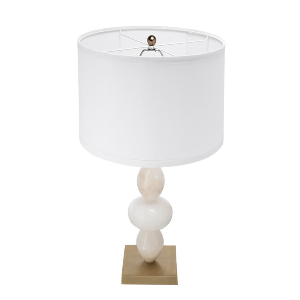Angle. Luckbyte - 14x26.3 Inch White Gold Three Tiered Round Table Lamp With Drum Shade Assembly Required.