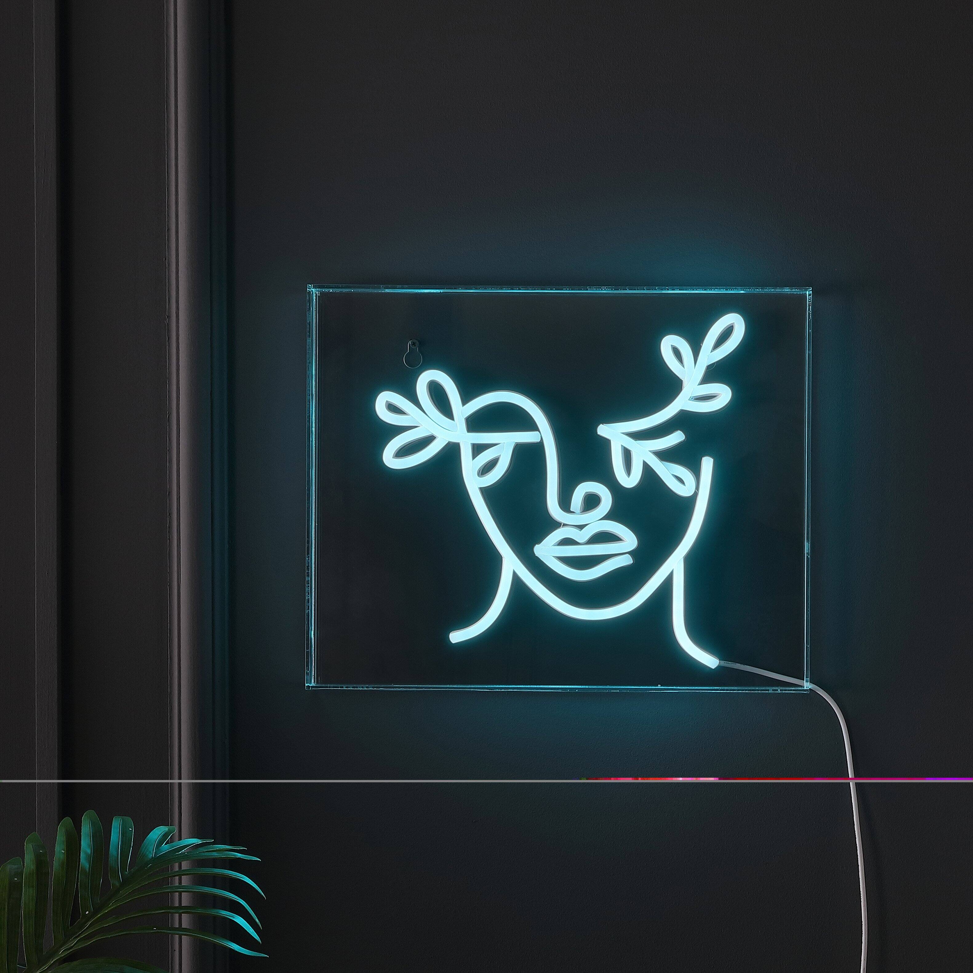Alt View 5. Jonathan Y - Teary Face 13.7" X 10.9" Contemporary Glam Acrylic Box USB Operated LED Neon Light, Blue - Blue.