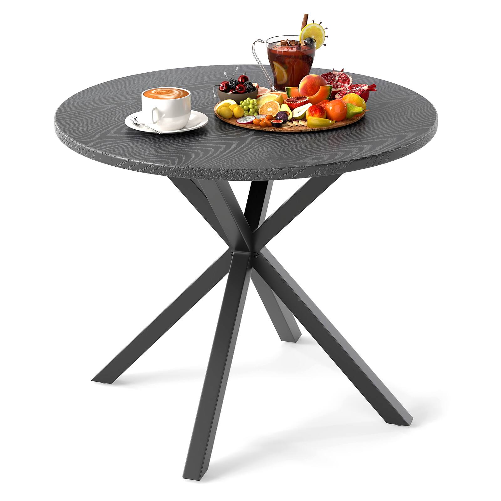 Gymax - 34 Inch Round Patio Bistro Table w/ Wood-Like Top & X-Shaped Legsfor Outside - Gray