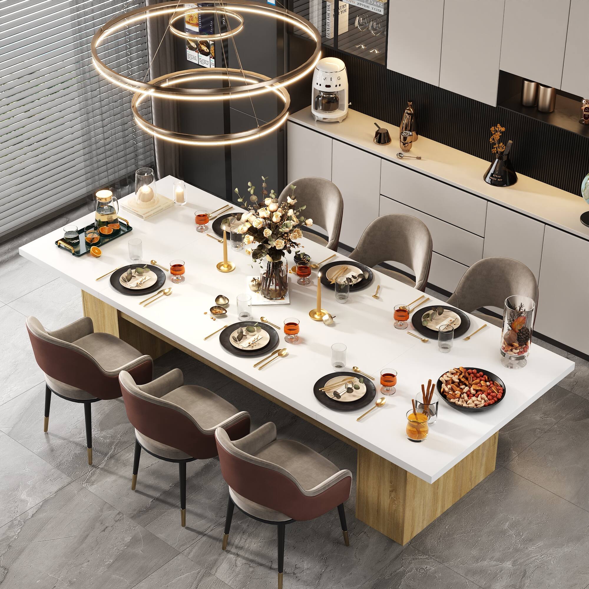 FUFU & GAGA - Extra Large Dining Table for 8-10 People, Modern Rectangular Table with Sturdy Top, Ideal for Family Gatherings - White & Wooden