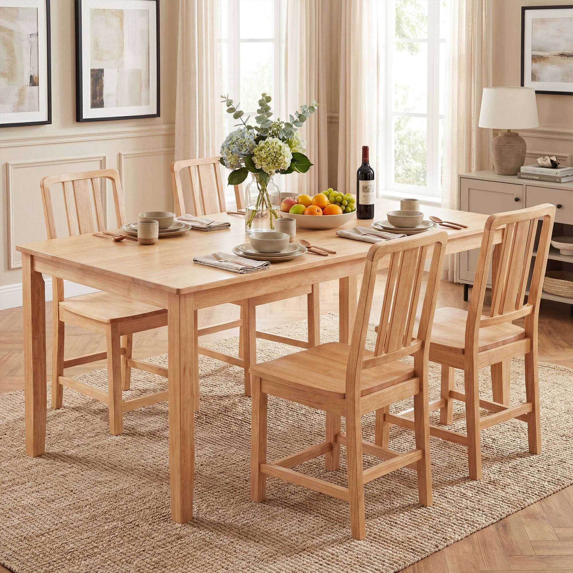 Alt View 5. Costway - Costway Dining Chairs Set of 2, Rubber Wood Dining Room Chairs with Hollowed Backrest - Natural.