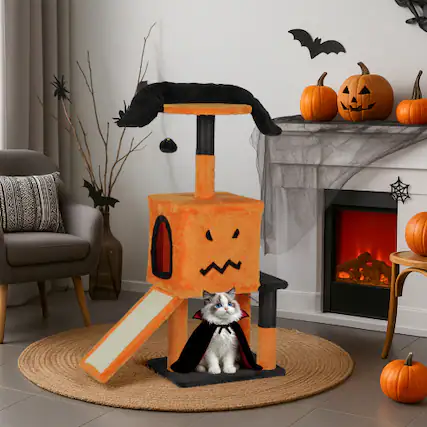 Front. Winado - 39.4in Halloween Cat Tree Tower with Cat Condo Scratching Post and Toys for Indoor Decoration.