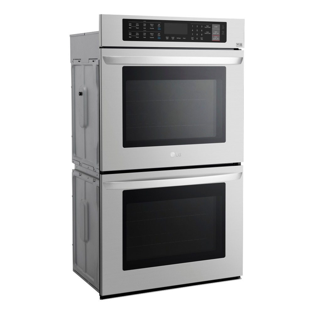 Angle View: LG - 30" Built-In Electric Convection Double Wall Oven with EasyClean - Stainless Steel