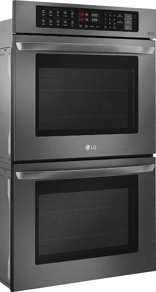 Angle View: LG - 30" Built-In Electric Convection Double Wall Oven with EasyClean - Black Stainless Steel