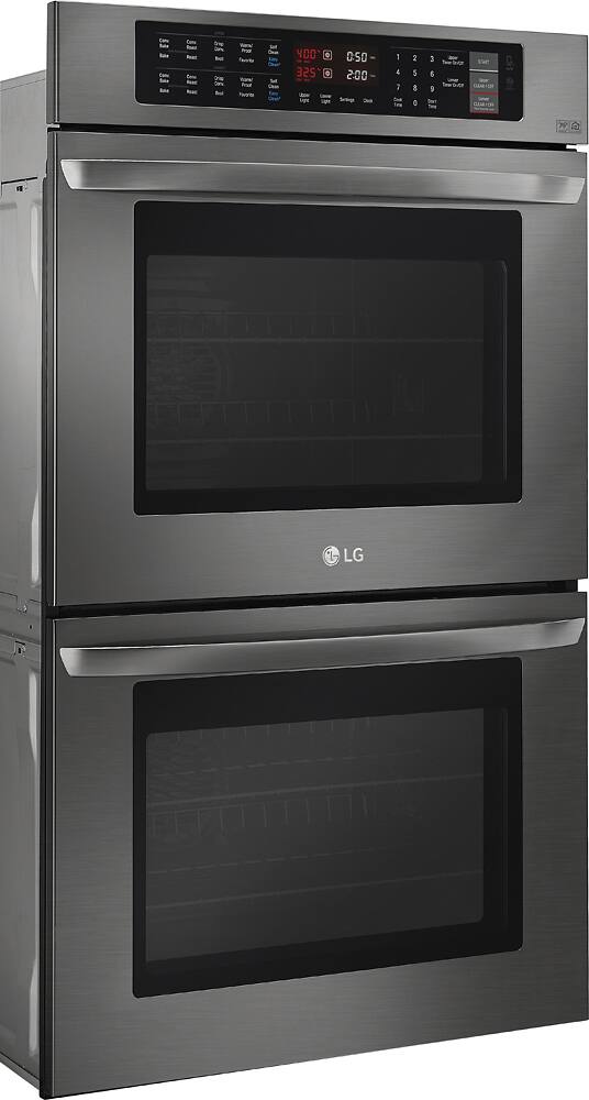 Angle. LG - 30" Built-In Electric Convection Double Wall Oven with EasyClean - Black Stainless Steel.
