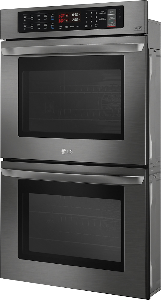 Left View: LG - 30" Built-In Electric Convection Double Wall Oven with EasyClean - Black Stainless Steel