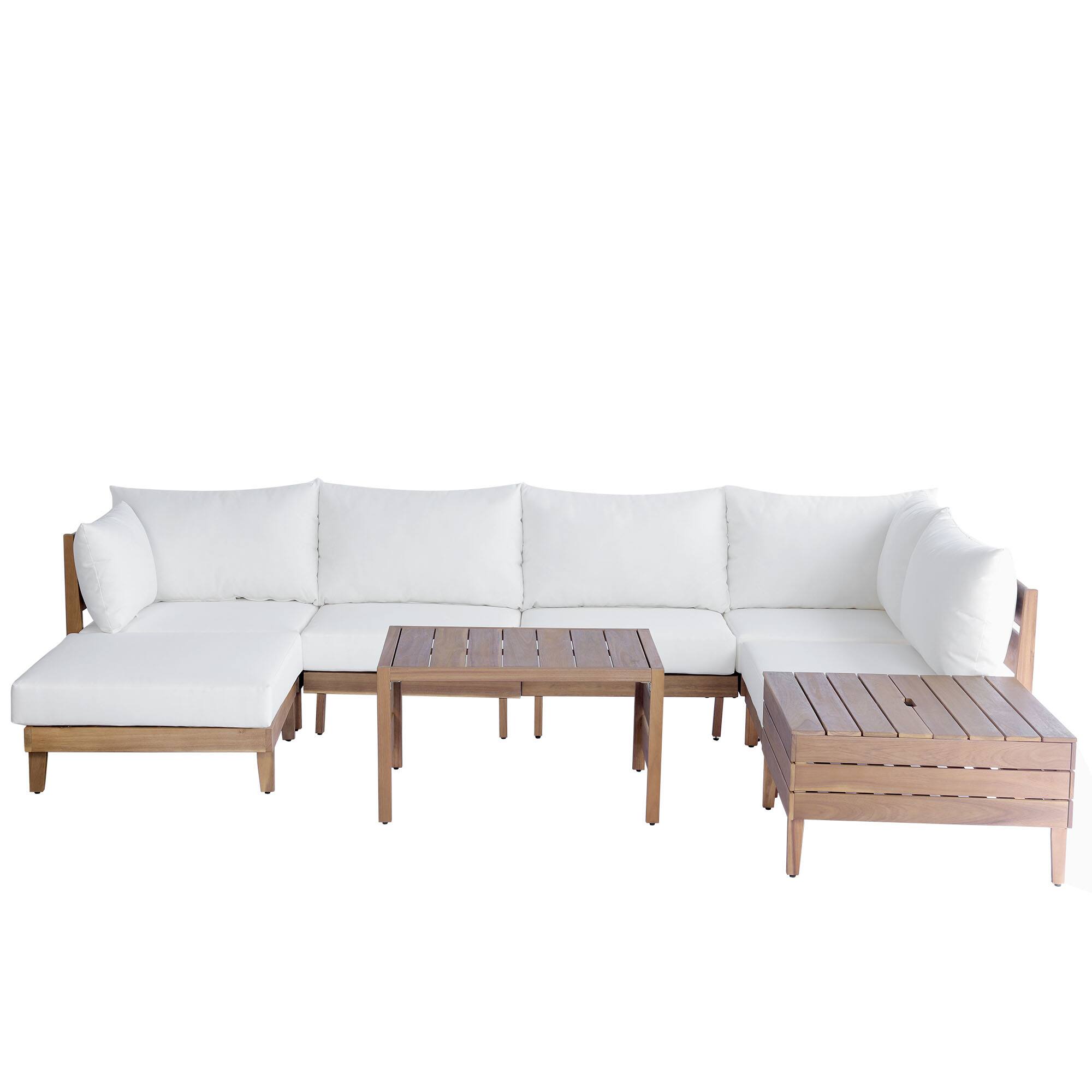 Back. Whisen - 8-Piece Acacia Wood Outdoor Patio Sofa Set, Modular Sectional Furniture with Storage for Backyard - Teak|Beige.