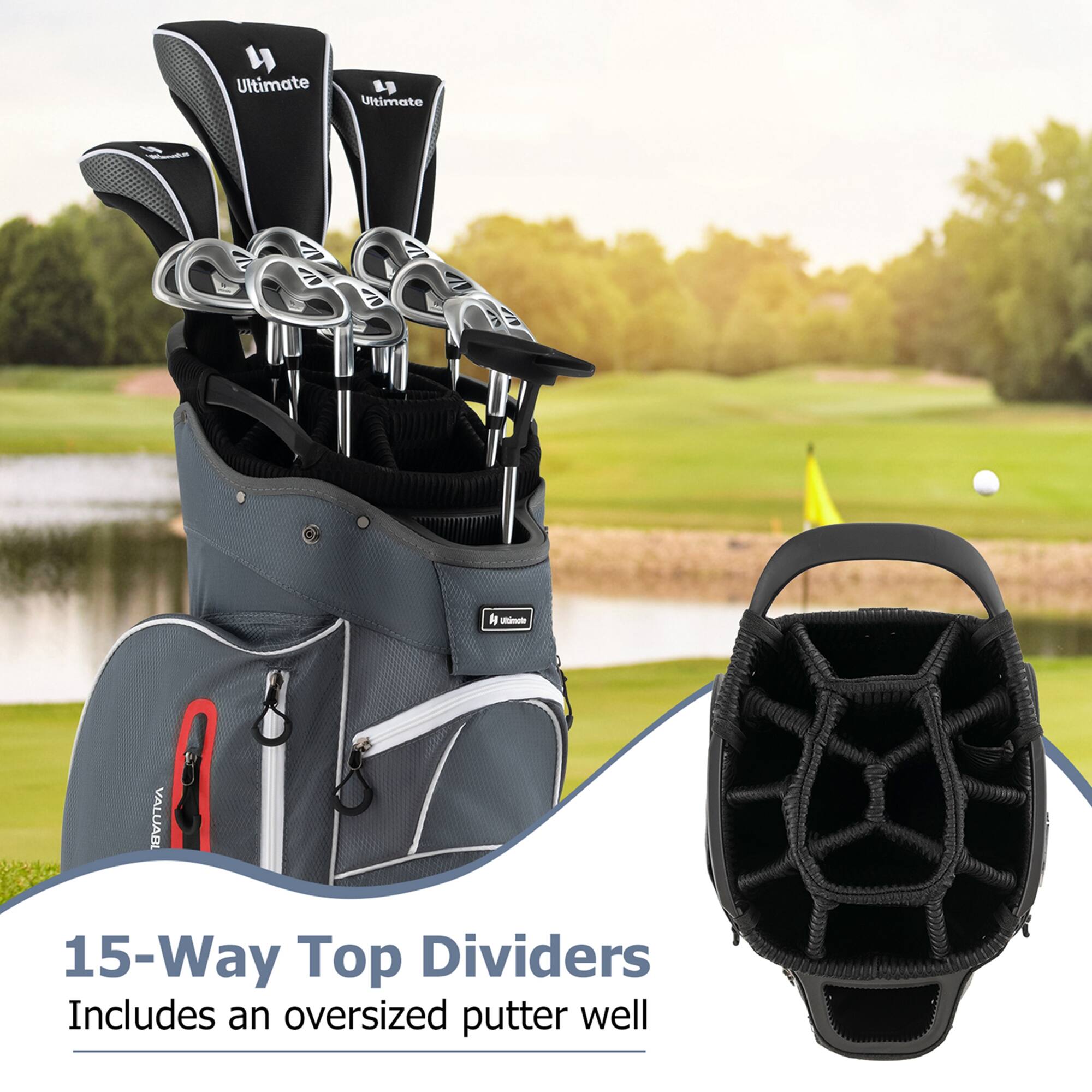 15-Way Top Dividers  
Includes an oversized putter well