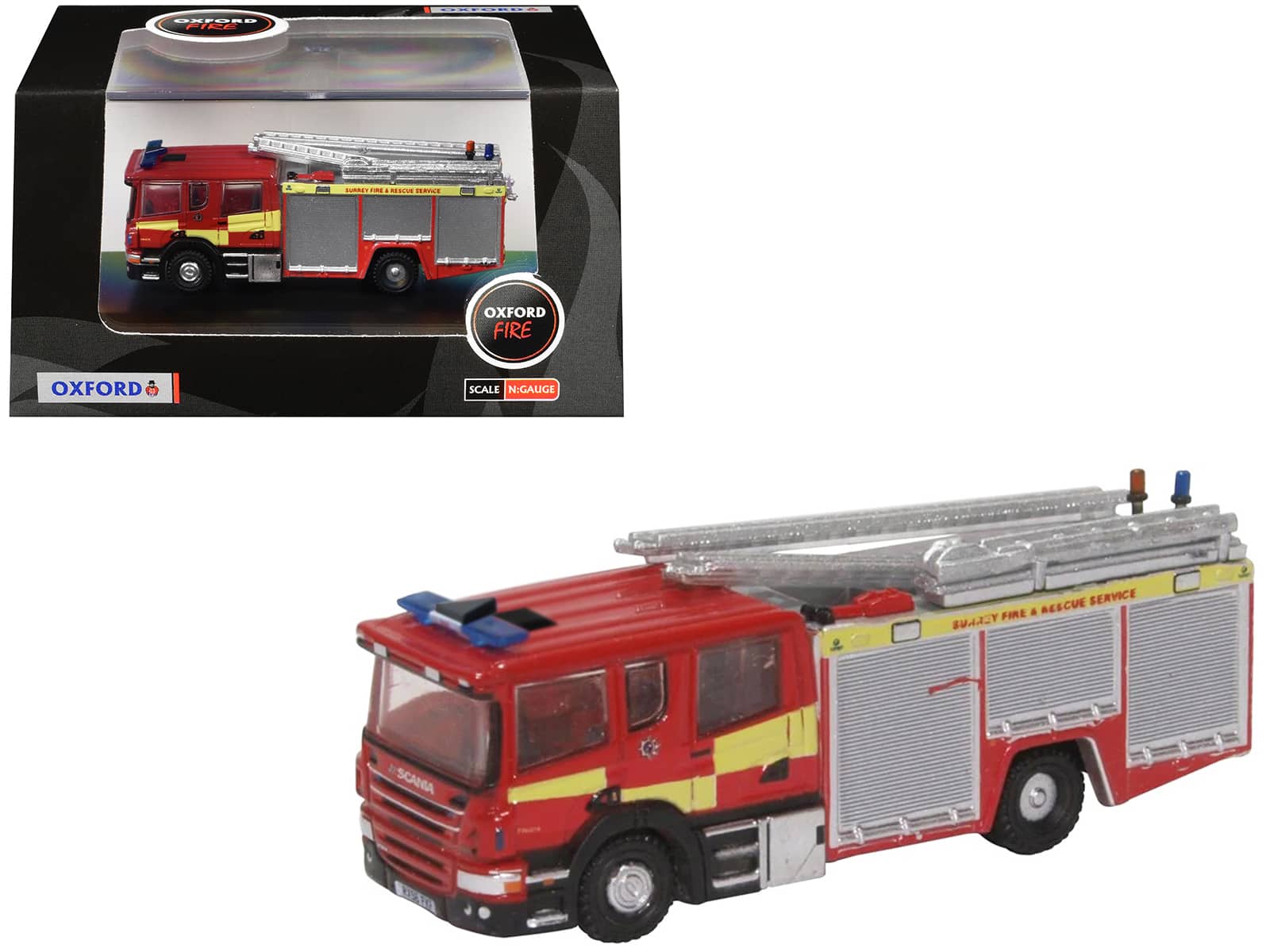 "Scania Pump Ladder Fire Engine ""Surrey Fire and Rescue"" Red with Yellow 1/148 (N) Scale Model Car by Oxford Diecast" price history on PriceWatchPro