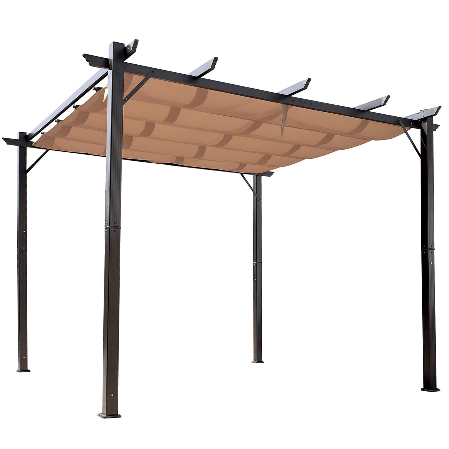 Outsunny - 10' x 10' Outdoor Pergola Aluminum Gazebo w/ Retractable Canopy for Patio, Backyard - Brown