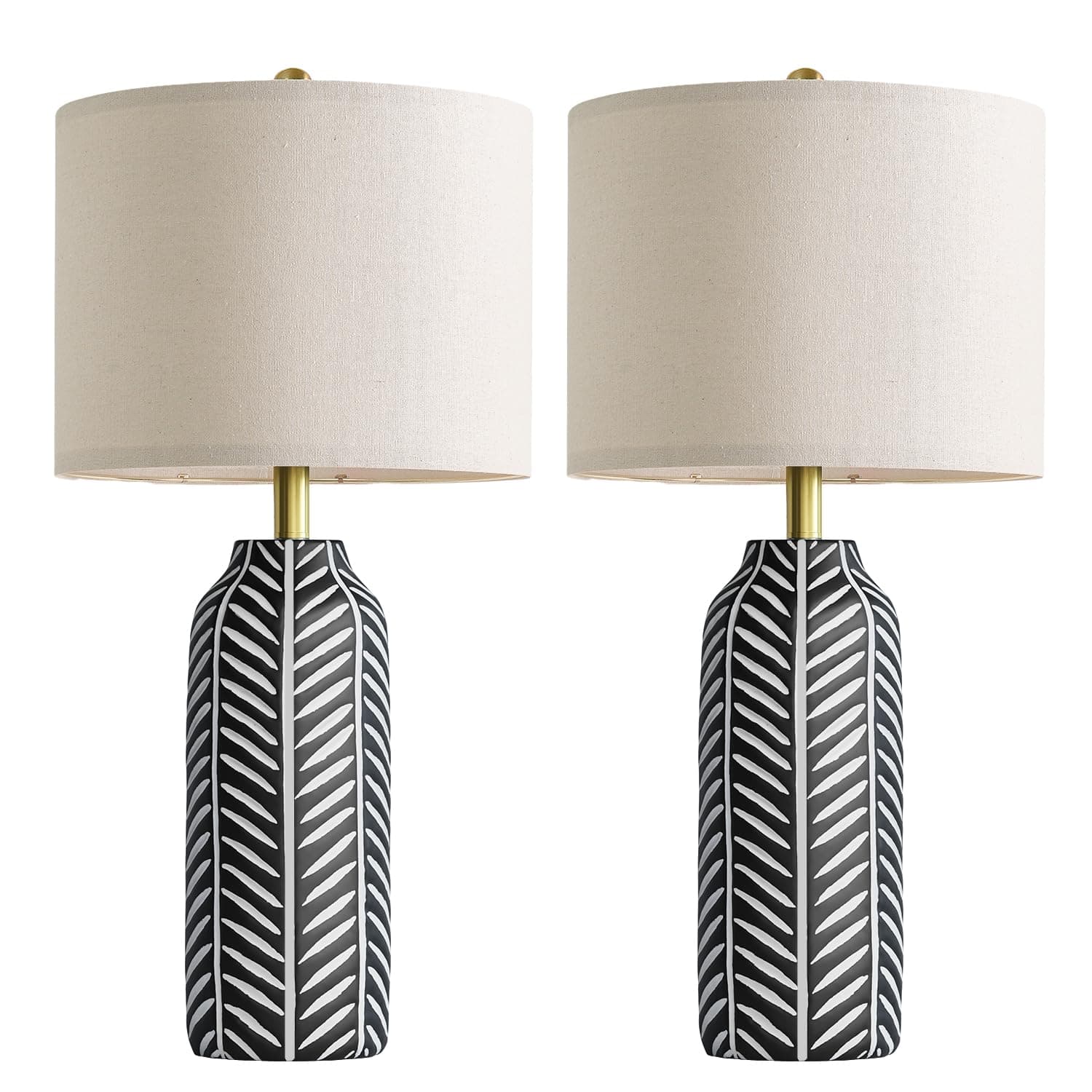 Cedar Assembly - Retro Farmhouse Lamps Set Of 2 - Vintage Leaf Design Living Room With Linen Shades Rustic Lamp For Bedroom - Black 26"