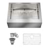 Front. Boyel Living - 30 in. Farmhouse Apron-Front Single Bowl 18-Gauge Silver Stainless Steel Kitchen Sink with Bottom Grid, Strainer Basket - Silver.