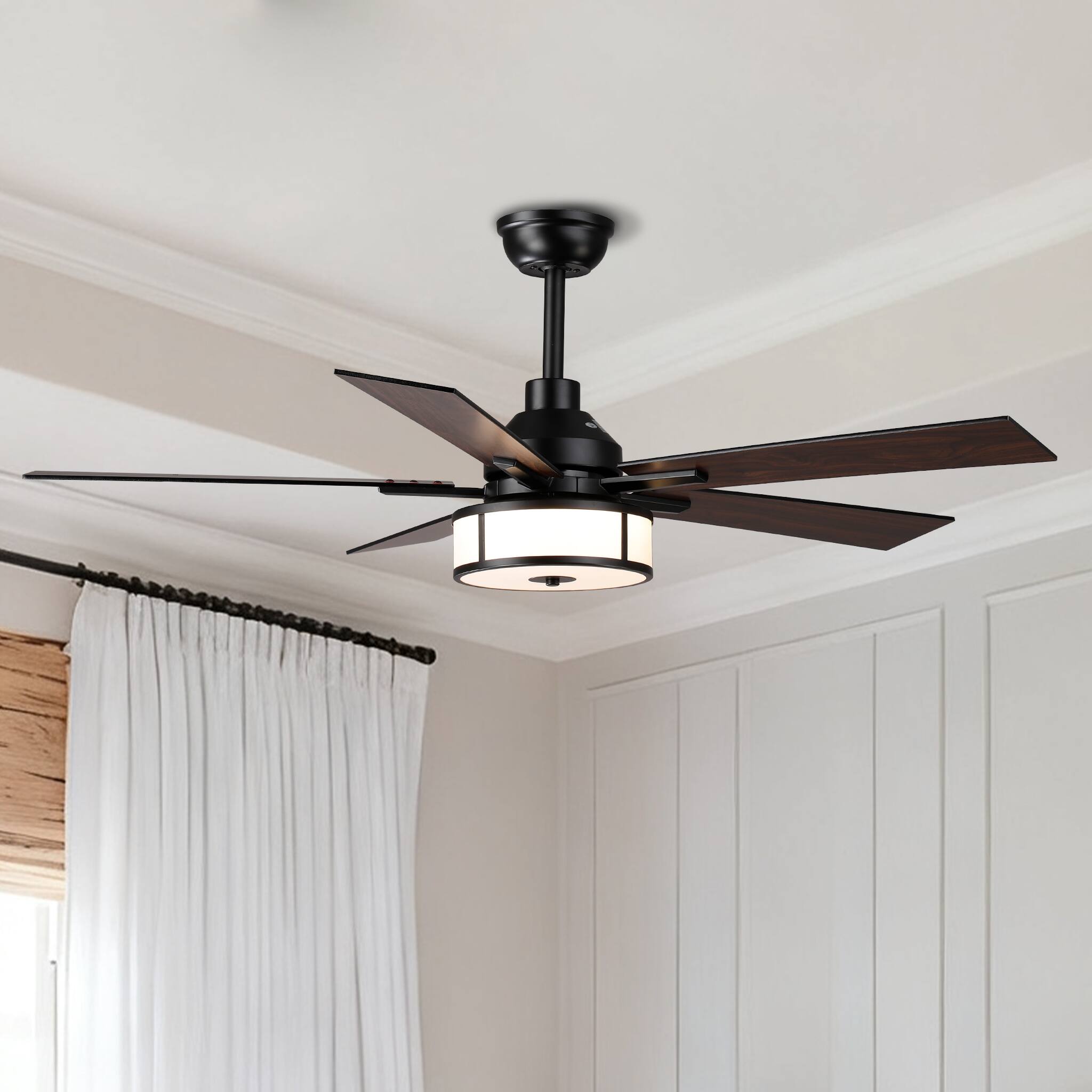 Alt View 1. Parrot Uncle - 52" Black Modern LED Ceiling Fan with Light and Remote - Black.