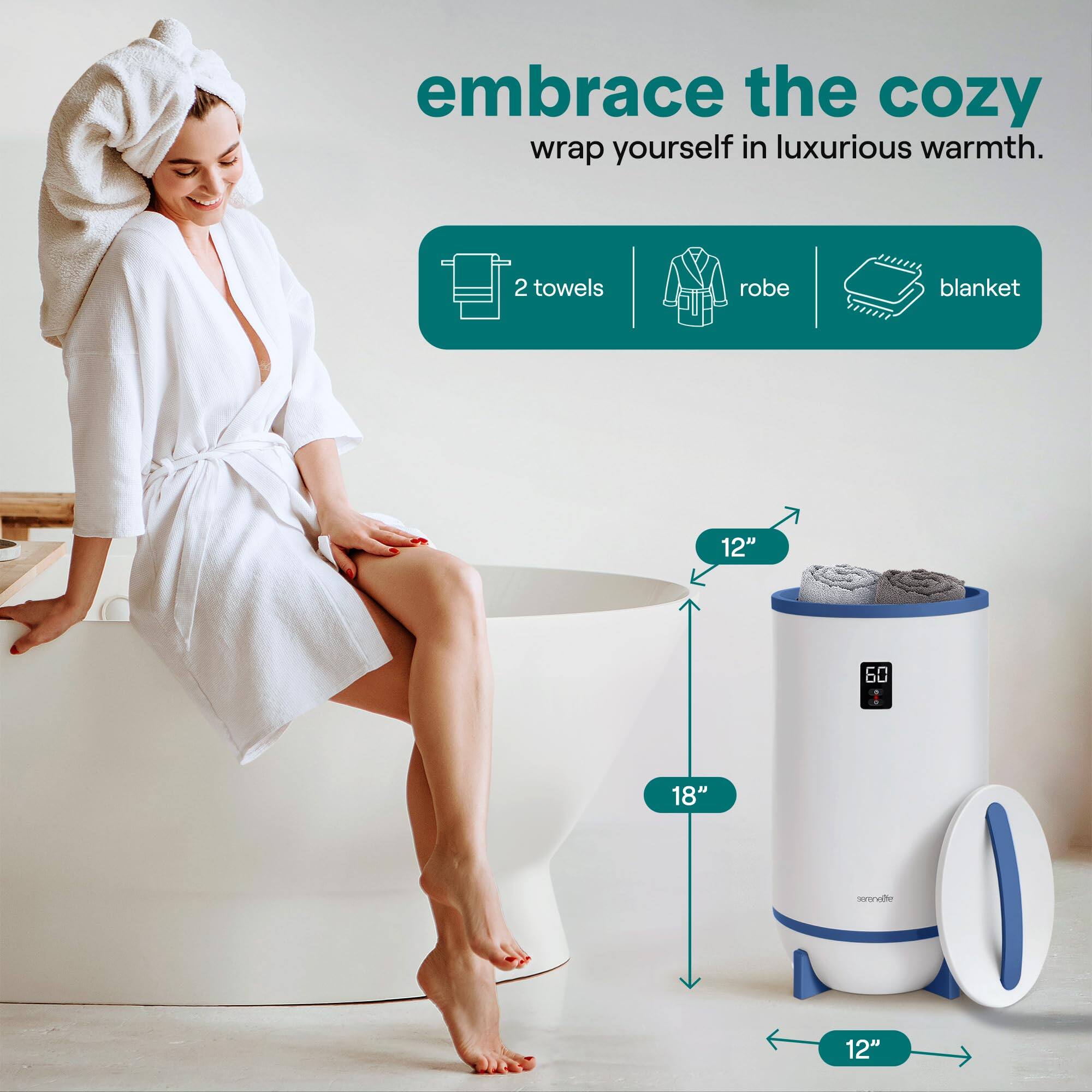 Embrace the cozy  
wrap yourself in luxurious warmth.  

2 towels robe blanket  

12" 60 18" 12"