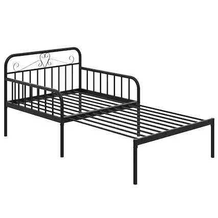 Front. Costway - Metal Daybed Extendable Daybed to Twin Size Bed Heavy Duty Slats Support Sofa Bed - Black.