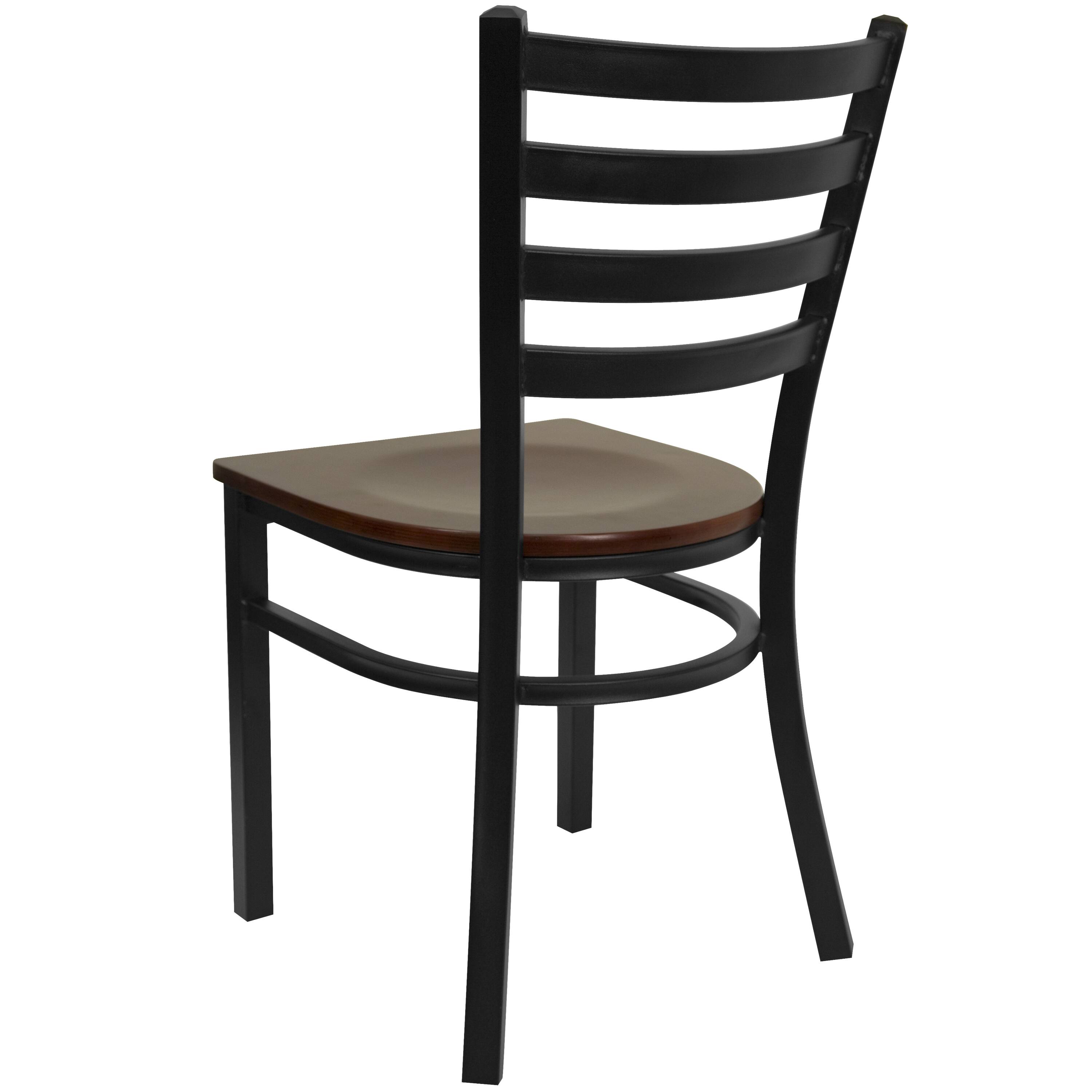 Alt View 5. Emma + Oliver - Ladder Back Metal Restaurant Dining Chair - Mahogany Wood Seat/Black Metal Frame.