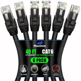 Maximm - Cat 6 Ethernet Cable 40 ft (6-Pack) - UTP, 10Gbps, 550MHz
