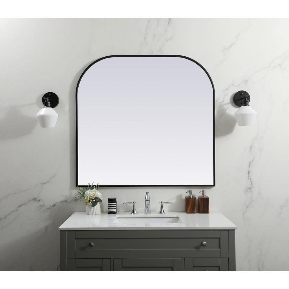 Photos - Mirror Elegant Decor - Metal Frame Arch  40x38 Inch - Black BG3607957 