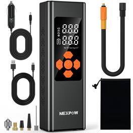 NEXPOW - Tire Inflator 150 PSI 7500mAh Cordless Air Compressor Dual Power Auto Shut Off LED Dual Screen - Black