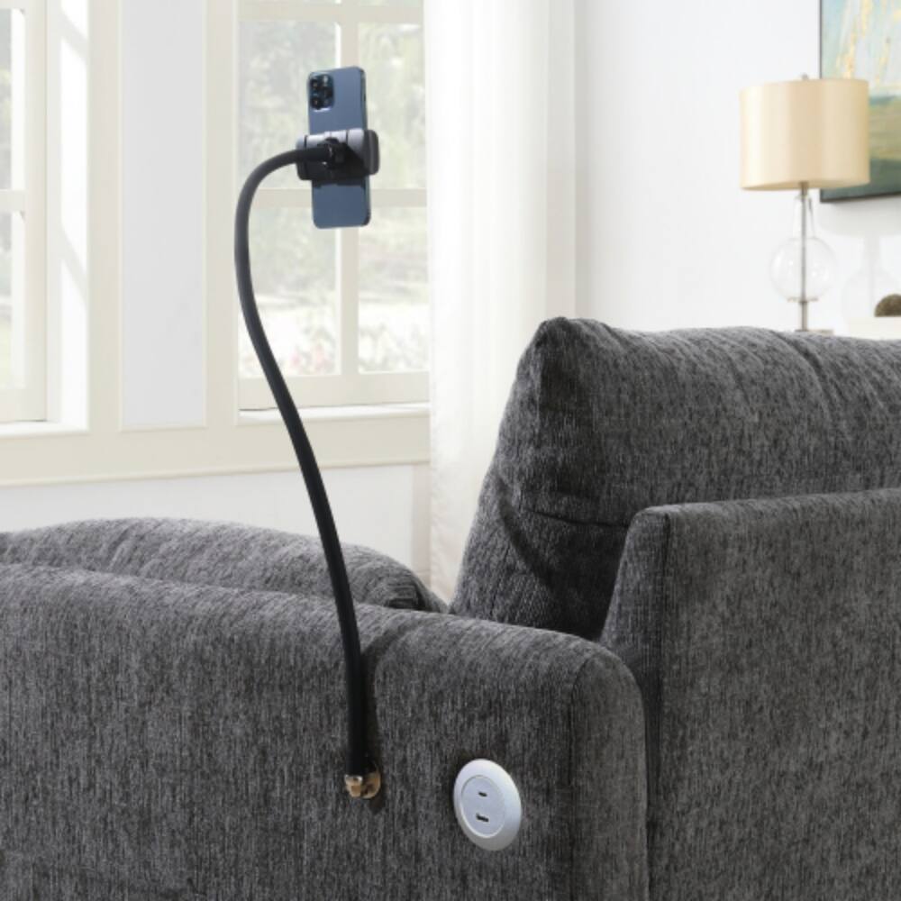 Alt View 4. LUCKY ONE - 96.5" L-Shape Chenille Sectional Sofa w/ Storage Ottoman USB Charger Phone Holder - Gray.