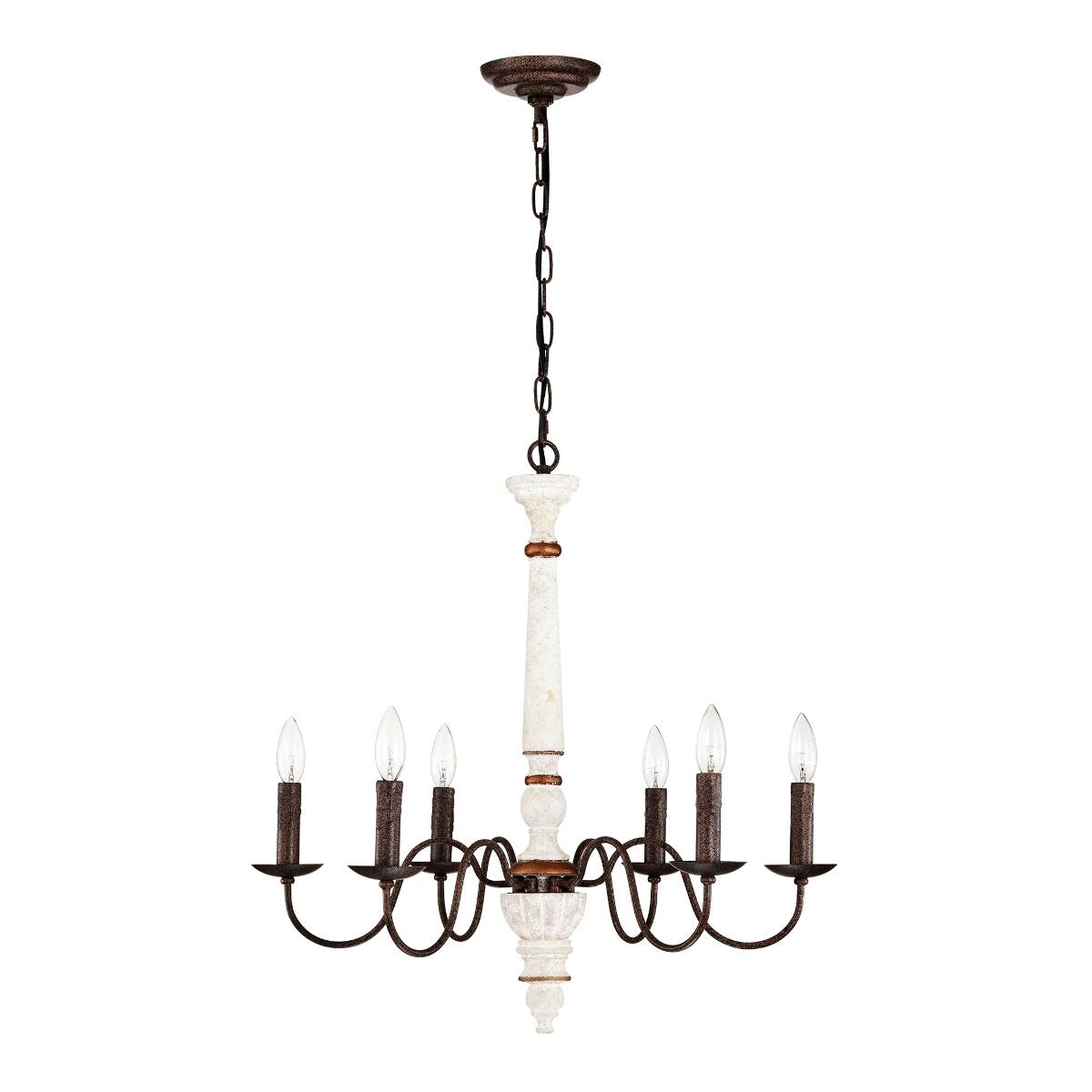 Alt View 10. Loheer - Loheer 6 Light Farmhouse Chandelier, Retro White and Rust Metal E12 Pendant Light for Dining Room.