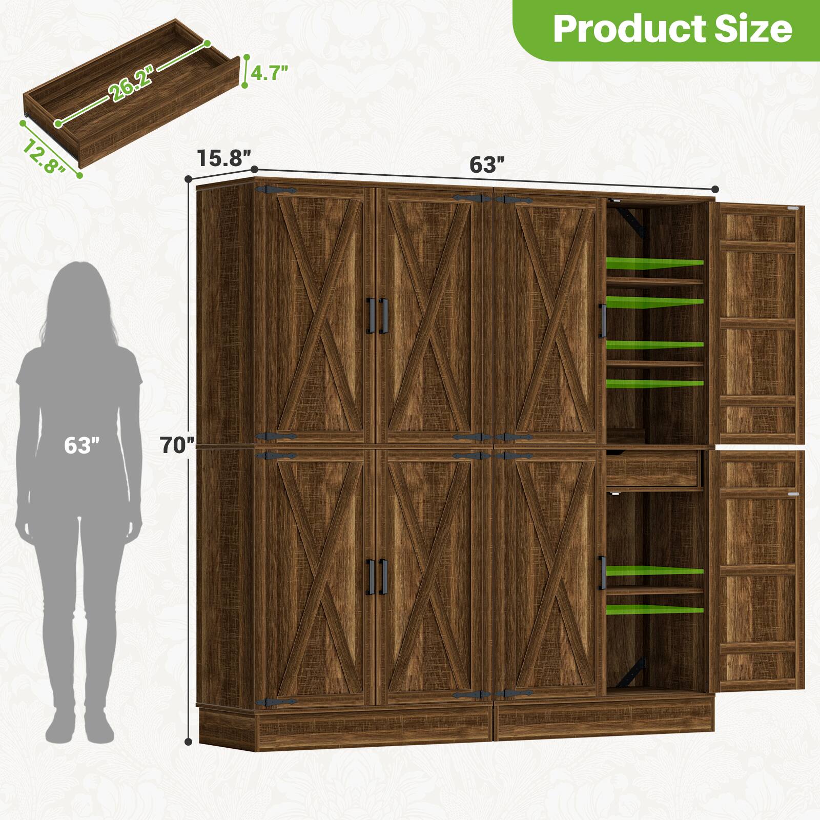 12.8" 26.2" 4.7" 15.8" Product Size 63" 63" 70"