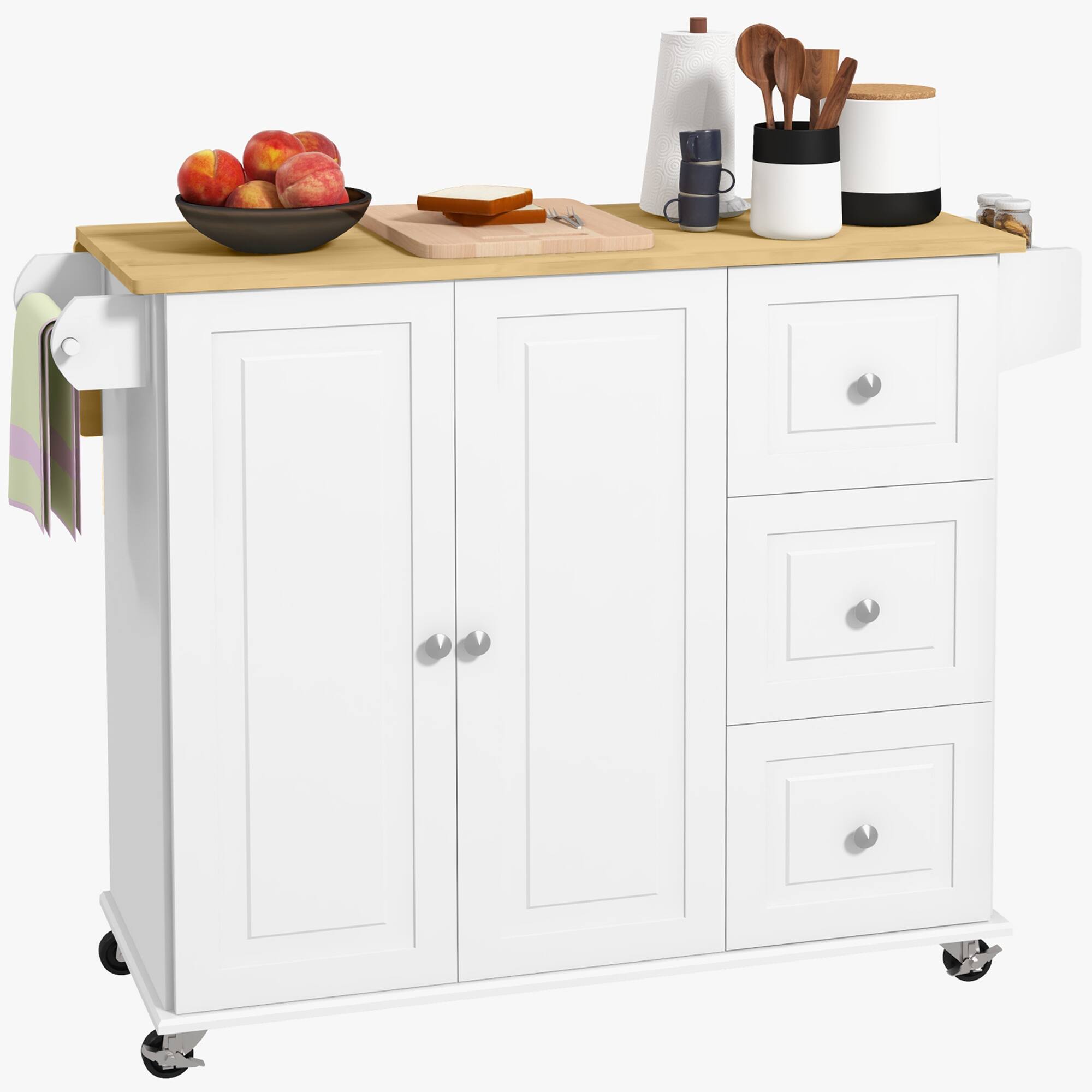 Front. Homcom - Kitchen Island on Wheels, Kitchen Cart with Drop Leaf - White.