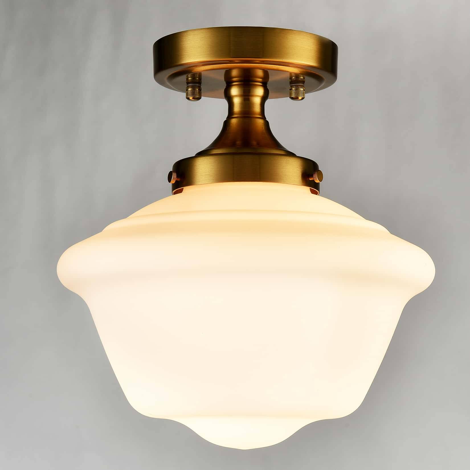 Back. MOOSE - Panarea Schoolhouse Semi-Flush Mount Ceiling Light with Opal Glass Shade - Gold.