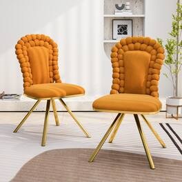 GOODSILO - Set of 2 Velvet Upholstered Dining Chairs with Gold Metal Legs and 360-Degree Swivel Feature - Orange