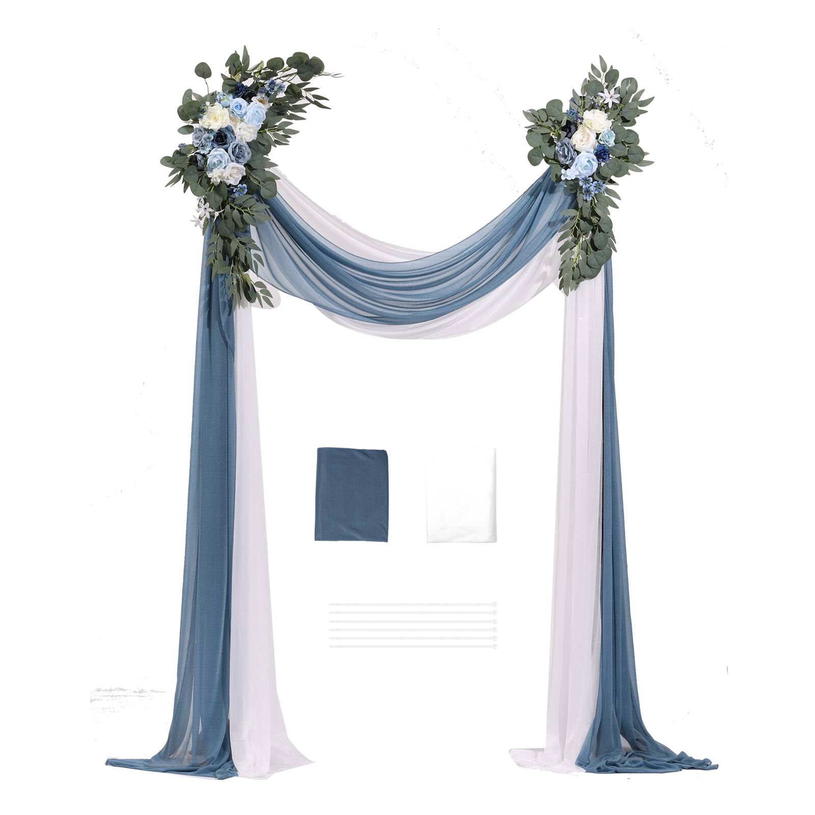 Alt View 5. VEVOR - Artificial Wedding Arch Flowers Kit, Blue Wedding Arch Flowers with Drapes Kit (Pack of 4) - 2 Pcs Floral Arrangement - Blue;White.