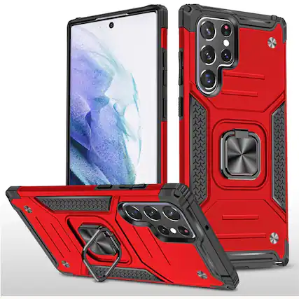 Front. Kitcheniva - Shockproof Cover With Magnetic Ring Kickstand For Samsung Galaxy S22 Case Only Red - Red.
