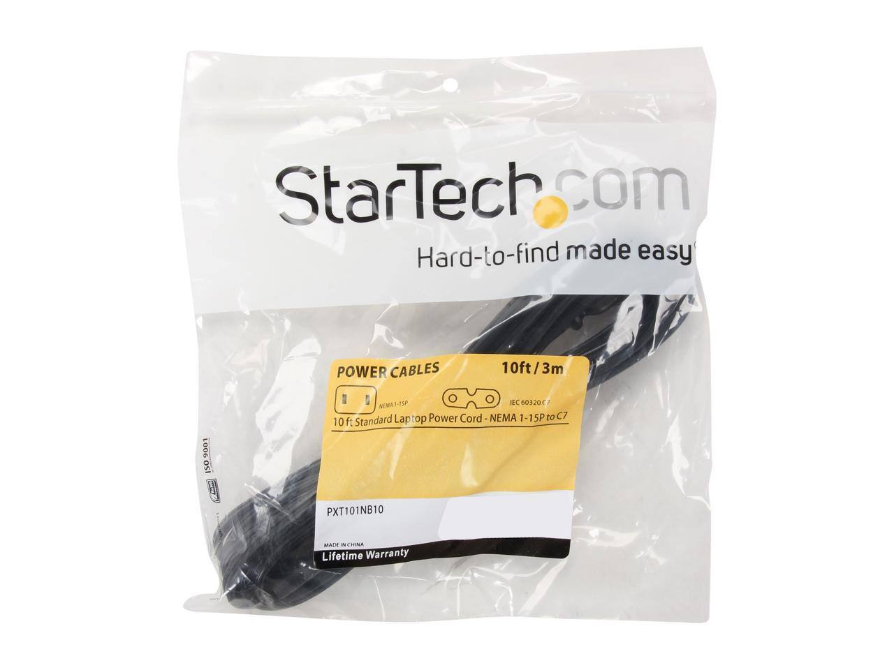 StarTech.com  
Hard-to-find made easy  
POWER CABLES  
10ft/3m  
10 ft Standard Laptop Power Cord - NEMA 1-15P to C7  
PXT101NB10  
MADE IN CHINA  
Lifetime Warranty