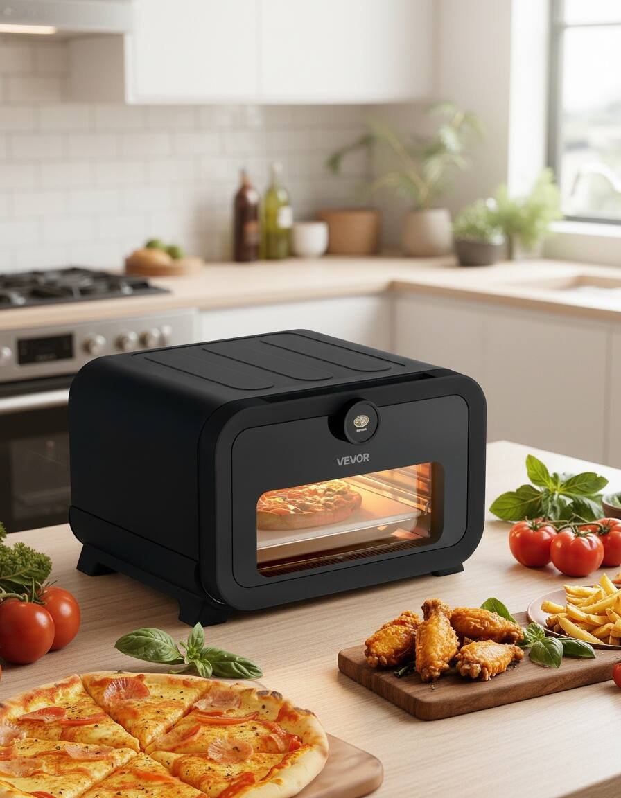 Back. Forest'nSky - Air Fryer & Pizza Oven Combo, 12" with 8 Presets, Smart Knob, 750°F, IPX4 Waterproof - Black.
