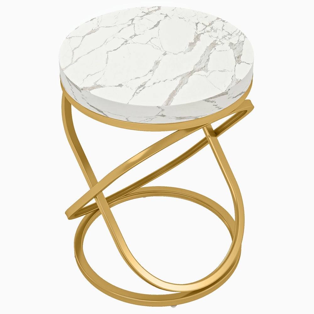 Back. Resenkos - Kadyn Sofa Side End Table,Couch Table,Round 26" Tall Sofa Side Table with Faux Marble Top,White & Gold - White.