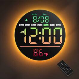 Dazzed Corner - Round Wall Clock,Digital Wall Clock 8" LED Display - Black