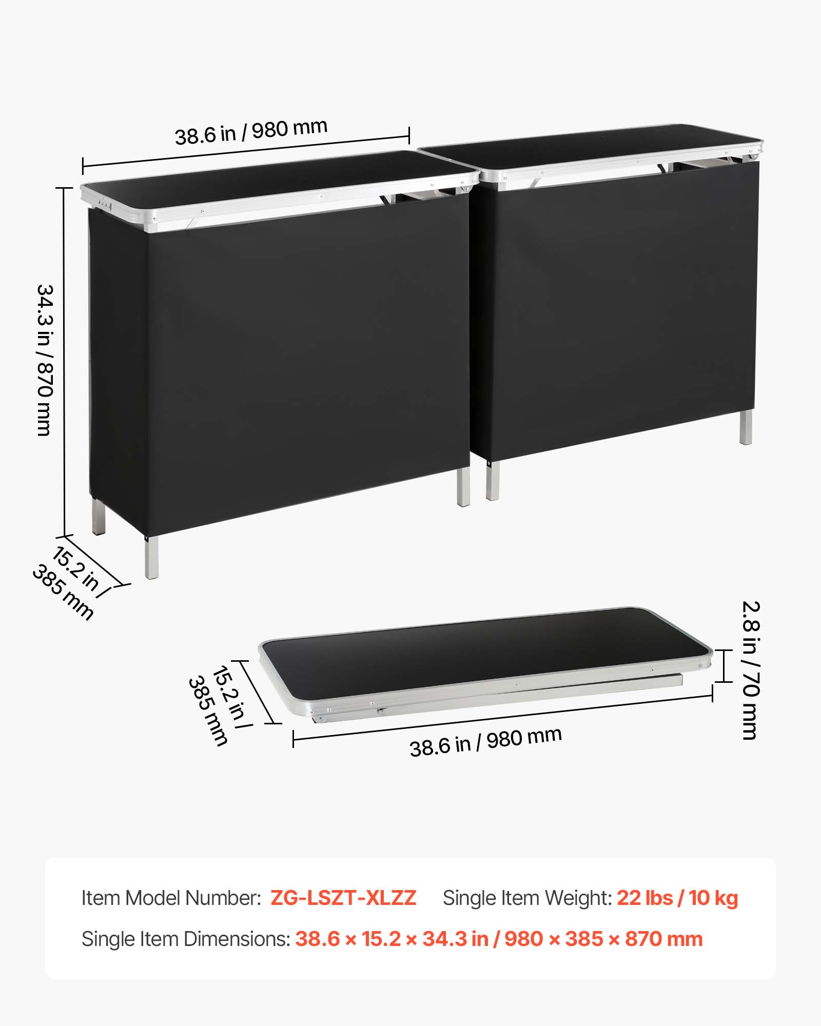 in 980 mm 38.6 34.3 in / 870 mm 385 15.2 in mm 385 15.2 in mm in 980 mm 38.6 2.8in/ 70 mm

Item Model Number: ZG-LSZT-XLZZ

Single Item Weight: 22 lbs / 10 kg

Single Item Dimensions: 38.6 x 15.2 x 34.3 in / 980 x 385 x 870 mm