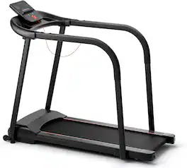 Costway - 2.5 HP Walking Treadmill with Long Handrails for Seniors Pulse Sensors LED Display - Black
