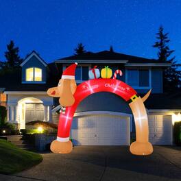 BreeBe - 8FT Lighted Inflatable Christmas Dachshund Arch Decoration with Built-In Air Blower - Multicolor