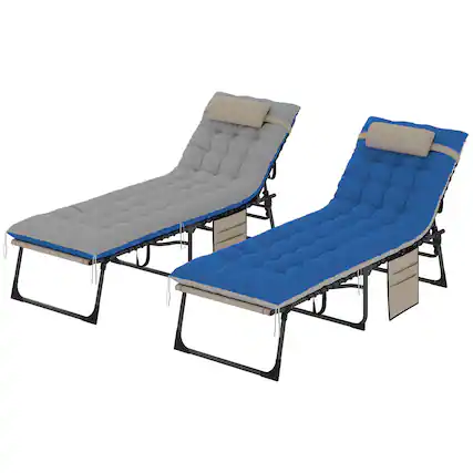 Front. Outsunny - Chaise Lounge Chair Outdoor Set of 2, 5-Position Adjustable Outdoor Pool Lounge Chairs, Folding Tanning Chair - Brown/Blue.