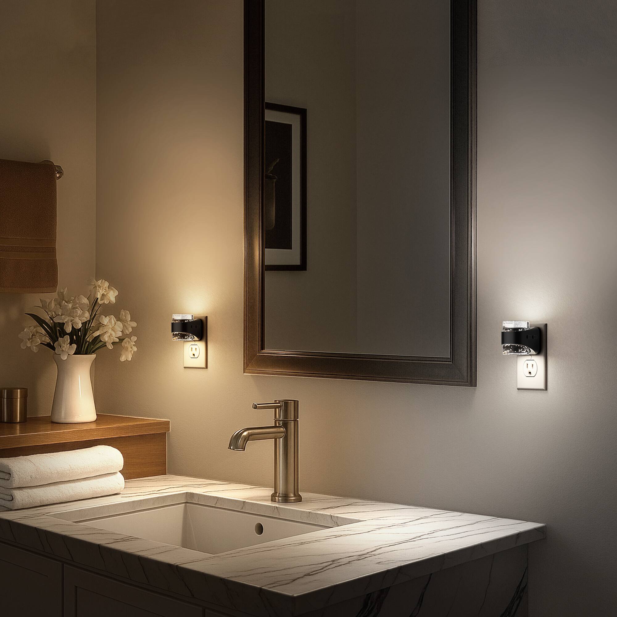 Left. Jandcase - JANDCASE 2-Pack 1W Plug-in Night Light, 3CCT Color Selectable 3-Step Dimming, Color Memory, Dusk-to-Dawn - Black.