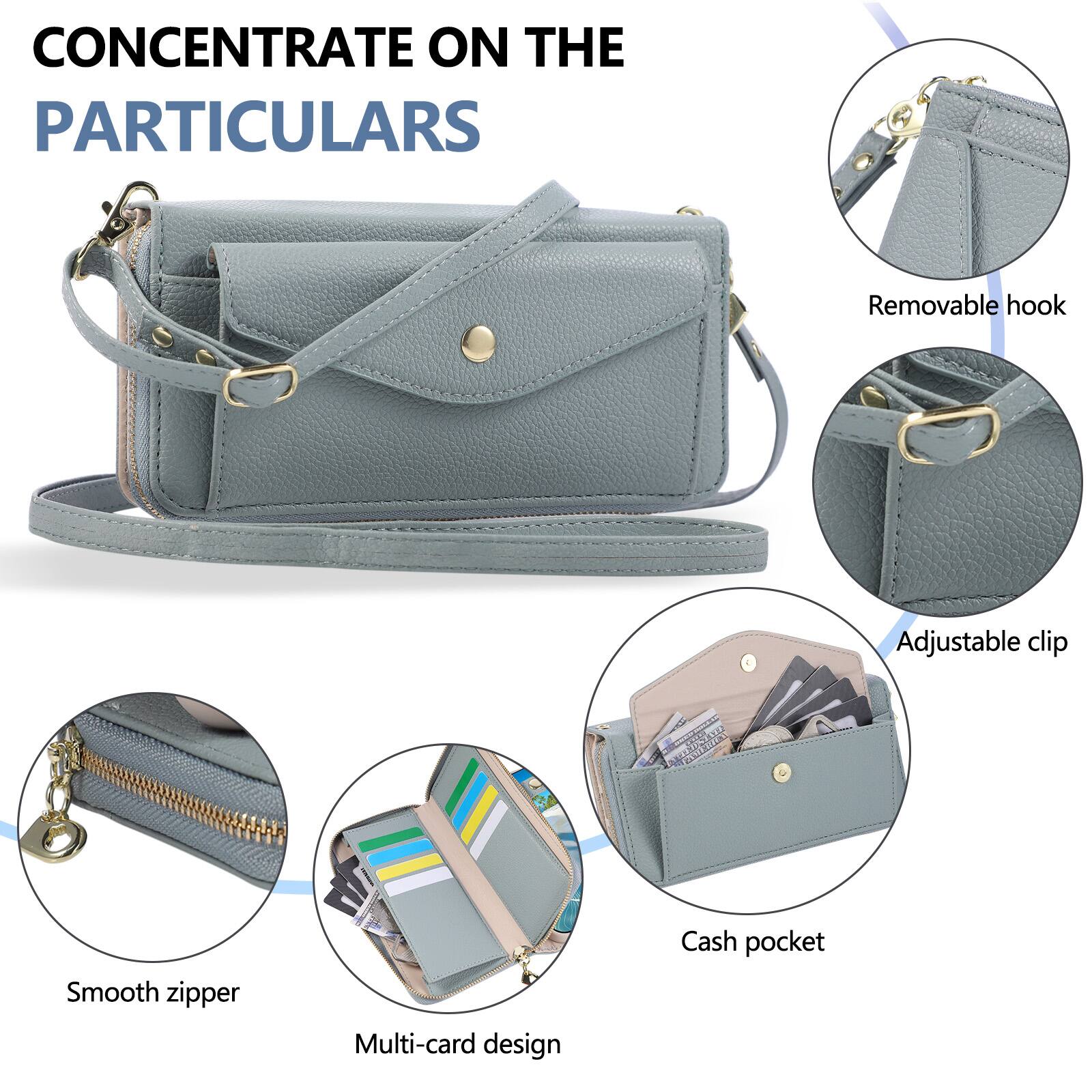 CONCENTRATE ON THE PARTICULARS

- Removable hook
- Adjustable clip
- Smooth zipper
- Multi-card design
- Cash pocket
