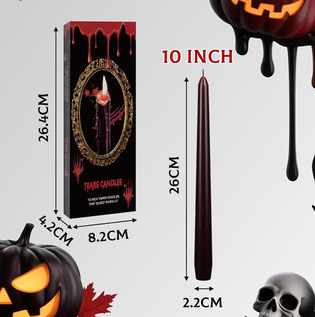 26.4CM TEARS CANDLES TEARS CANDLES INCH TAPER CANDLES 10 INCH 4.2CM 8.2CM 26CM 2.2CM