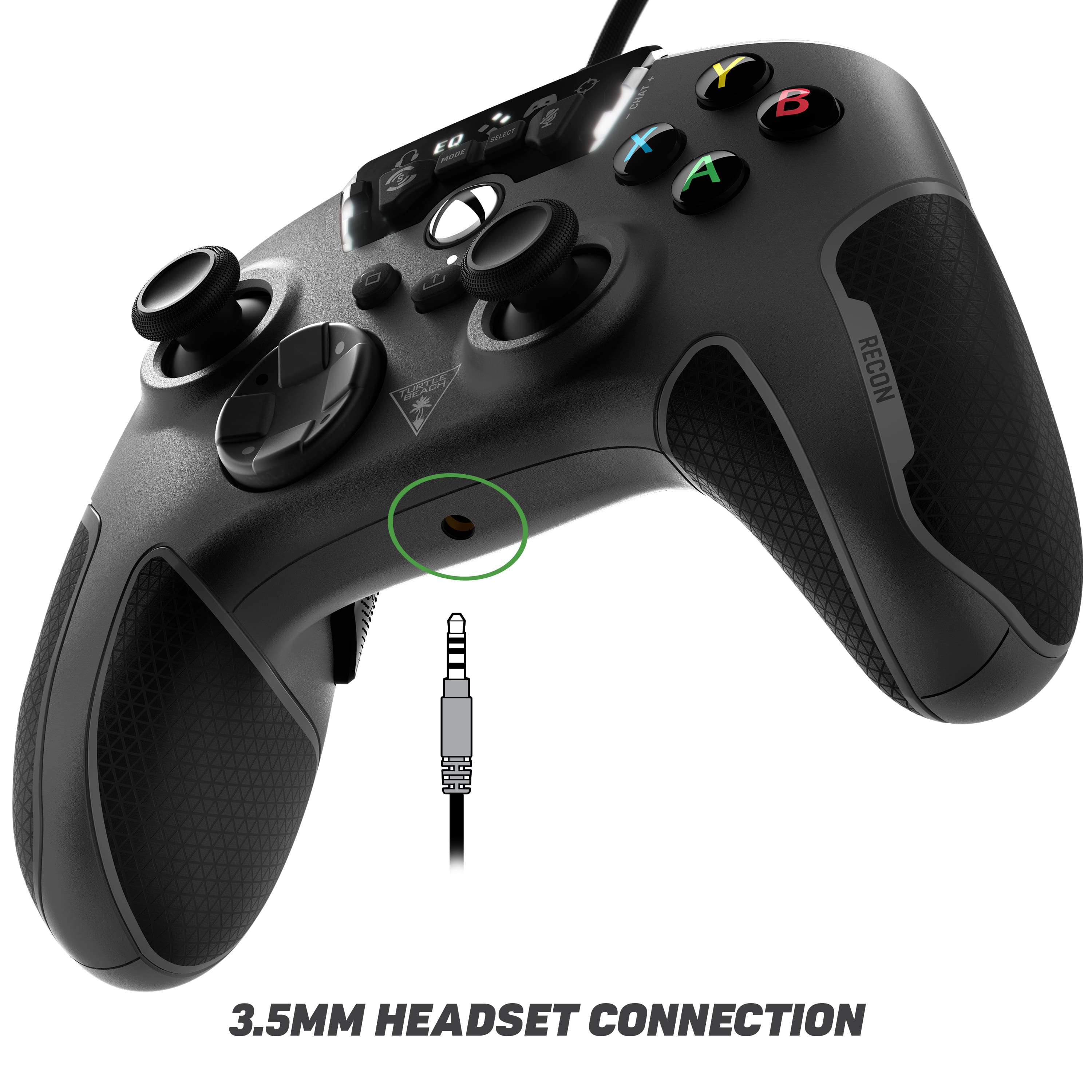 The text on the image reads "3.5MM HEADSET CONNECTION."