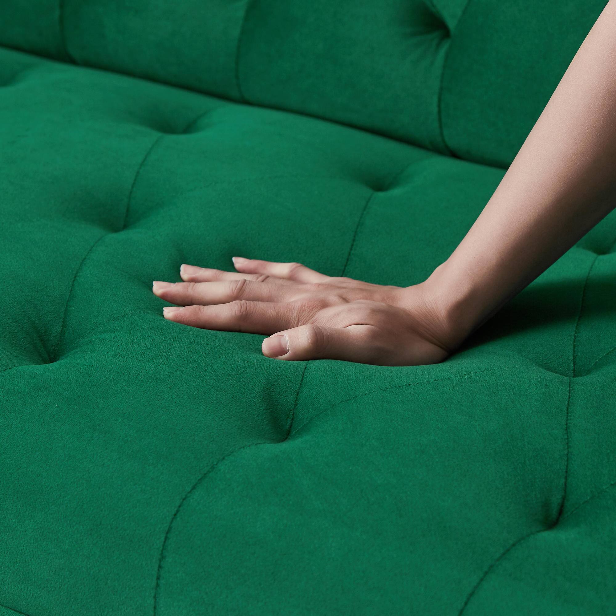Alt View 5. Meqiodas - Convertible Sofa Bed Modern Futon Set, Velvet Foldable Reclining Loveseat, Three Adjustment Angles, Easy Assembly - GREEN.