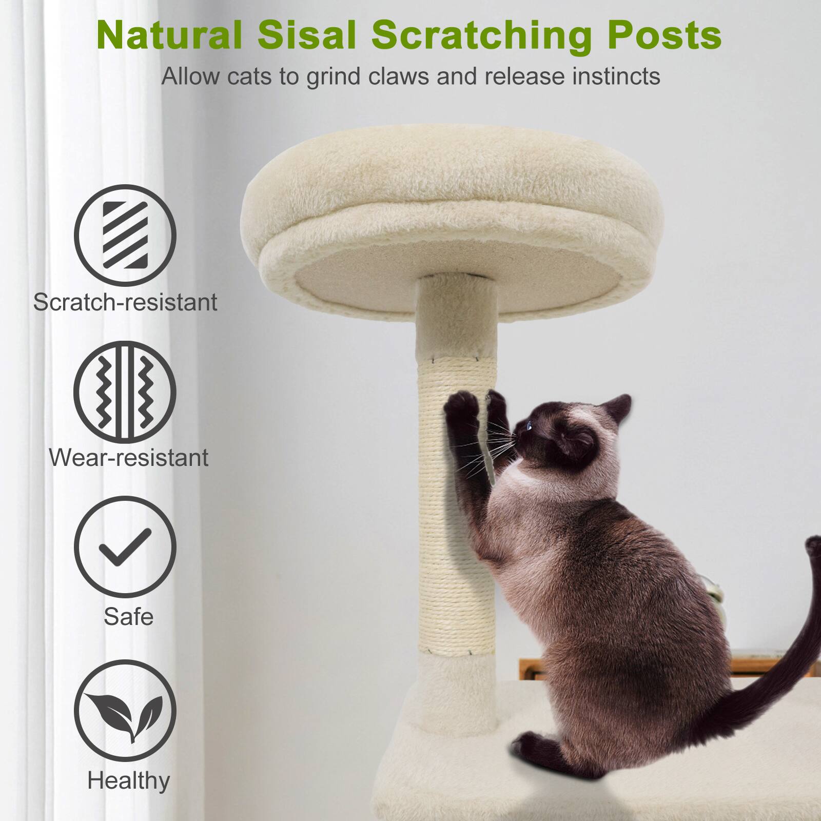 Natural Sisal Scratching Posts  
Allow cats to grind claws and release instincts  

- Scratch-resistant  
- Wear-resistant  
- Safe  
- Healthy