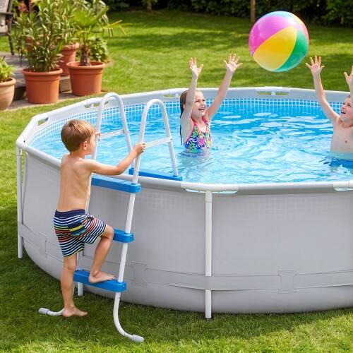 Alt View 7. Winado - 1PC 3-Step Pool Ladder Metal Frame Ladder A-Frame Portable with Non Slip Feet for Outdoor Above Ground Swimming Pool - White Frame & Blue Pedals.