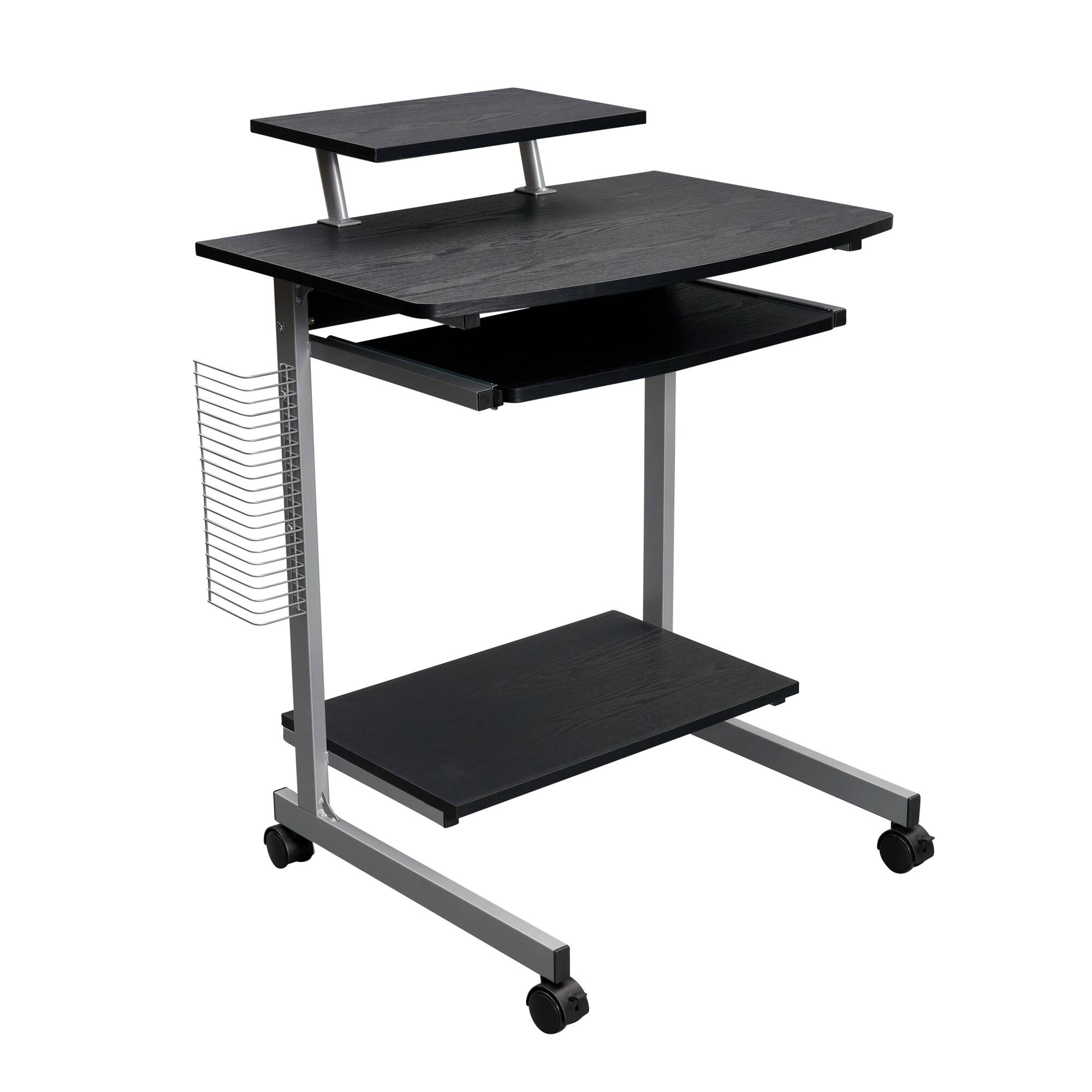 Alt View 9. GOODSILO - Compact Mobile Computer Workstation Cart with Adjustable Shelves and Locking Casters - Espresso.