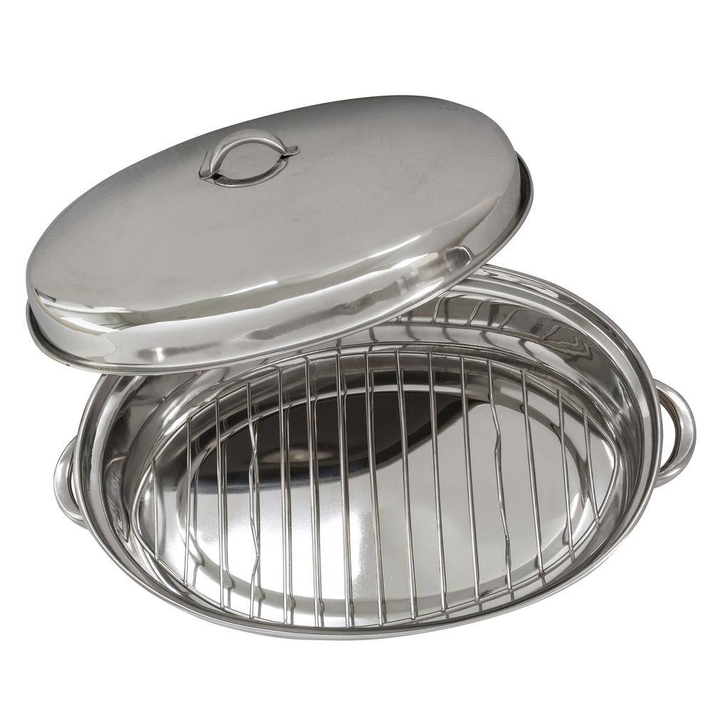 Angle. AmeriHome - 2 Piece Stainless Steel Roasting Set.
